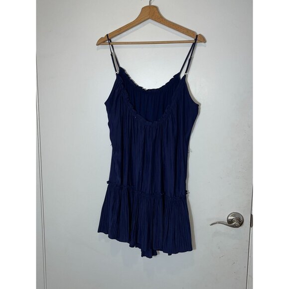 RAMMY BROOK Silk Navy Blue Sleeveless Ruffle Hem Mini Dress Women Medium - Picture 4 of 9